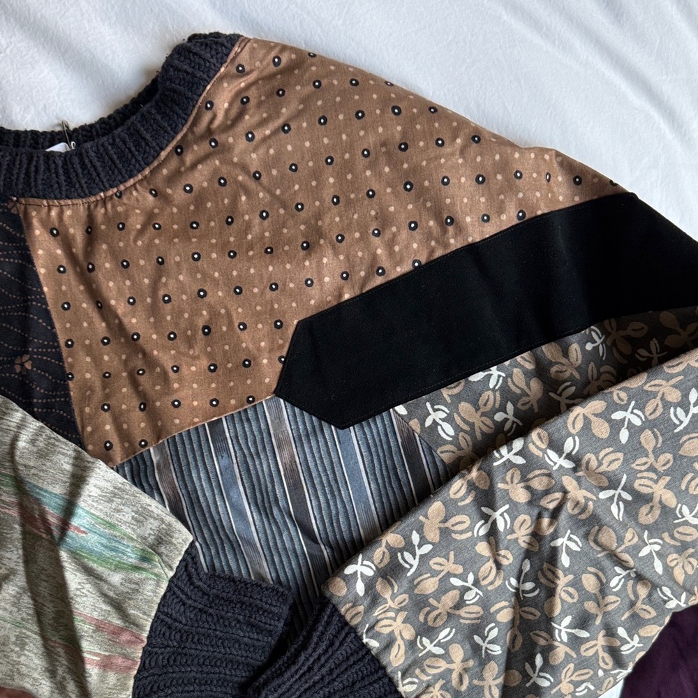 Patchwork Pullover With Mixed Patterns - image 2